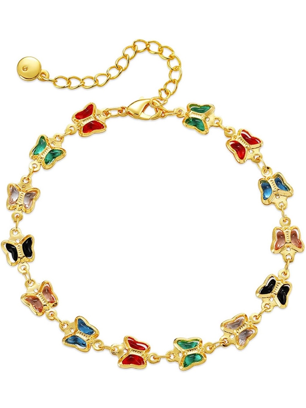 Anthropologie Gold Butterfly Bracelet with Multicolor Enamel